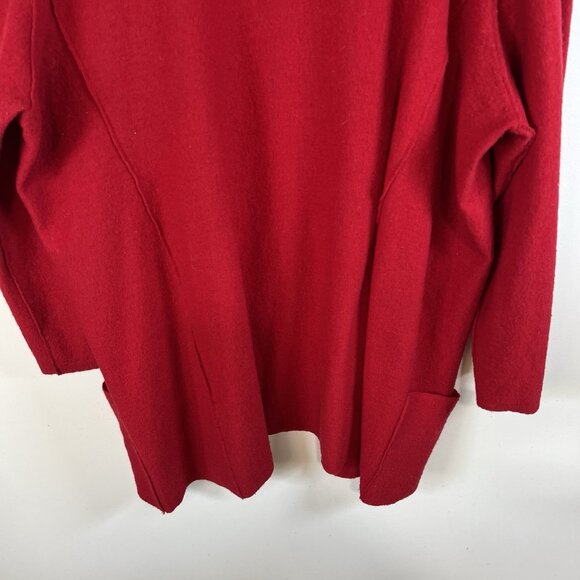 Eileen Fisher Red Enveloped Boiled Wool Open Kimono Cardigan Size L Longline‎ - Picture 10 of 10